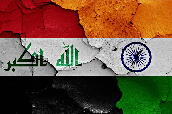 Прапори Іраку Індії Намальовані Зламаній Стіні — стокове фото