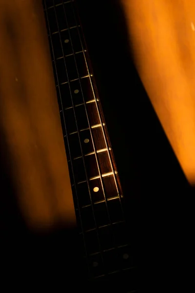 Guitarra Baixo Estúdio Música Filmado Hora Ouro — Fotografia de Stock