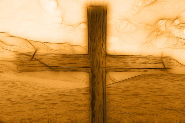 教会の背景にある木製の十字架 — ストック写真