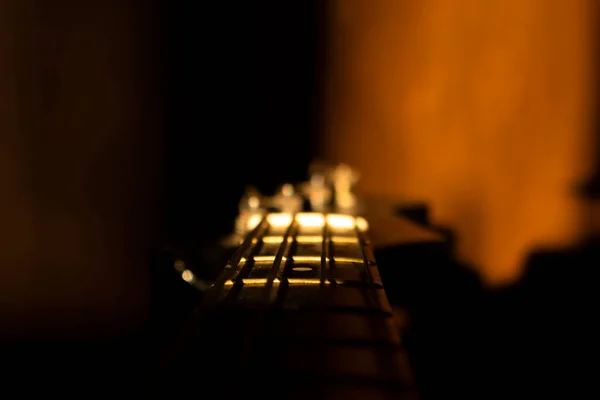 Guitarra Baixo Estúdio Música Filmado Hora Ouro — Fotografia de Stock