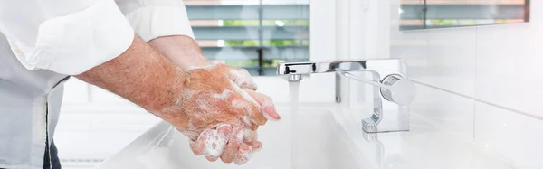 Hände Gründlich Mit Seife Und Heißem Wasser Waschen Schutz Vor — Stockfoto