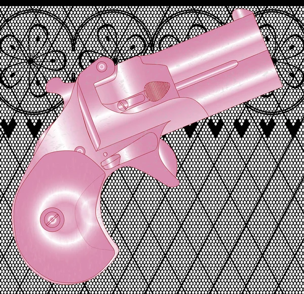 Una Pistola Derringer Rosa Uno Sfondo Calza Pizzo Stile Rete — Foto Stock