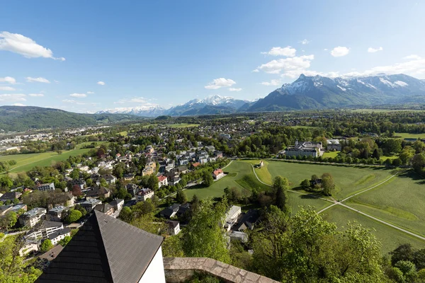 Aerial Panoramavy Från Toppen Fästningen Hohensalzburg Slott Alperna Salzburg Österrike — Stockfoto