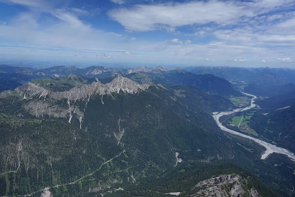 Vista Aérea Autogiroscópio Montanha Vale Lech Tirol Áustria — Fotografia de Stock