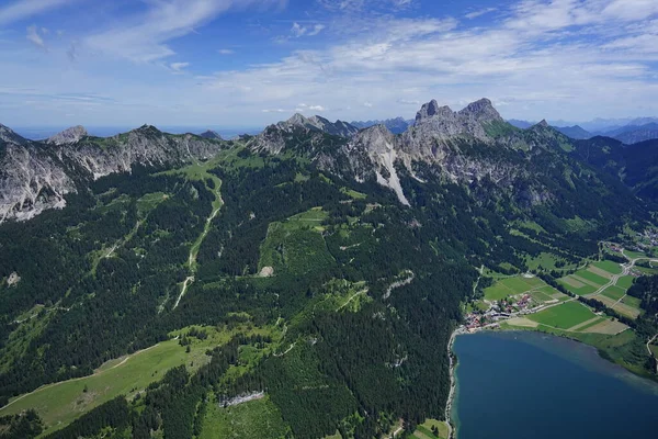 Aerial View Haldensee Tannheim Valley Tyrol Austria Surrounding Mountains — Stock Photo, Image
