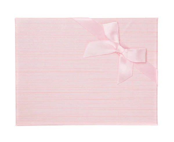 Caja Regalo Festiva Rosa Con Lazo Rosa Sobre Fondo Blanco —  Fotos de Stock