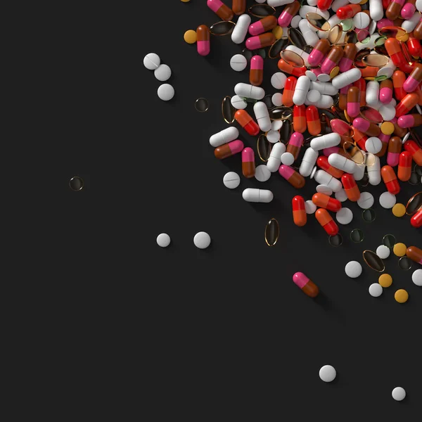 Render Gyógyszer Tabletták Üveg Kupakkal Absztrakt Orvosi Illusztráció — Stock Fotó