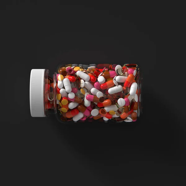 Render Läkemedel Piller Glasflaska Med Lock Abstrakt Medicinsk Illustration — Stockfoto