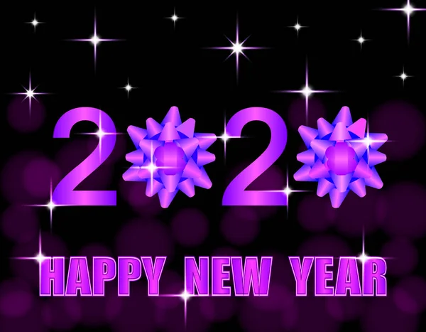 Feliz Año Nuevo 2020 Arco Púrpura Estilizado Estrellas Tarjeta Felicitación — Foto de Stock