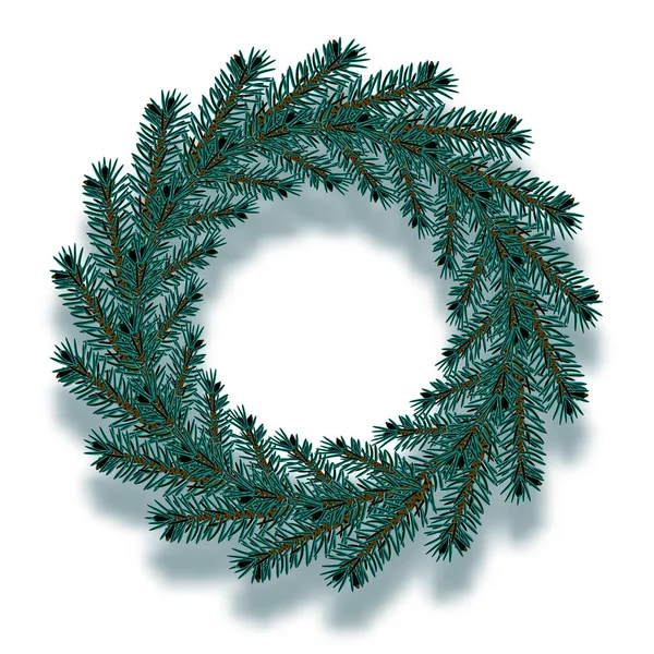 クリスマス 影とクリスマスリースの形でダークブルーのトウヒの枝 ベクターイラスト — ストック写真