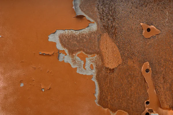 Surface Métallique Rouillée Avec Traces Peinture Rouge Vieillie Fissurée — Photo