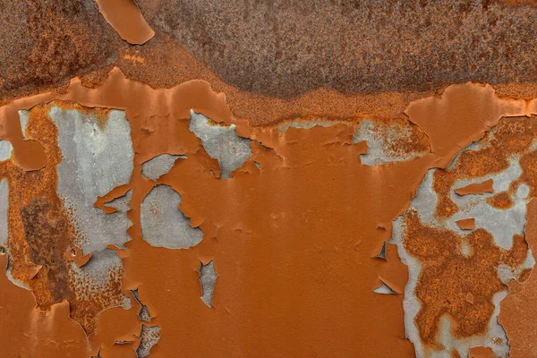 Surface Métallique Rouillée Avec Traces Peinture Rouge Vieillie Fissurée — Photo