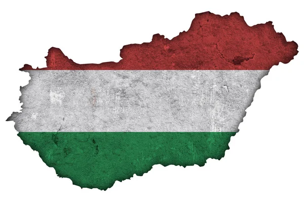 Térkép Zászló Magyarország Viharvert Betonon — Stock Fotó