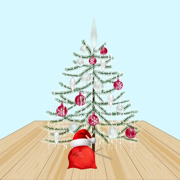 Украшенная Елка Игрушками Новогодние Украшения Подарки Санта Клауса Векторная Иллюстрация — стоковое фото