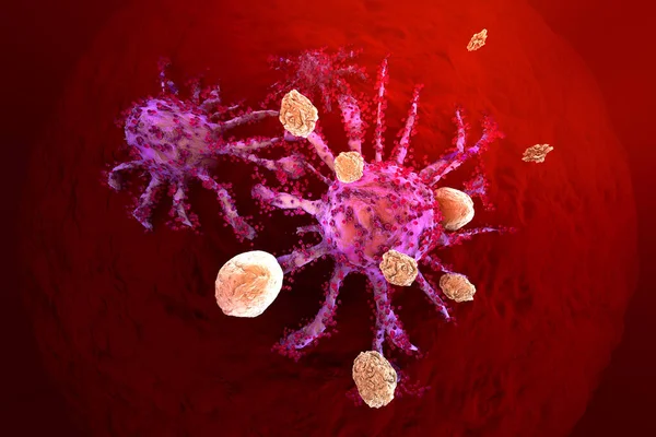 Ilustración Células Del Sistema Inmunitario Atacando Células Cancerosas Crecimiento — Foto de Stock