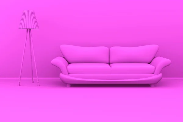Rosa Monochromatische Illustration Einer Lampe Und Eines Sofas Einem Raum — Stockfoto