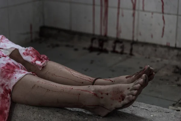 Женщина Призрак Зомби Кровавой Концепцией Хэллоуина — стоковое фото