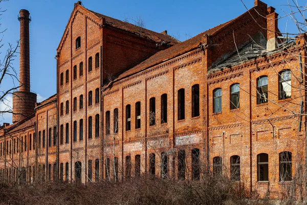 Zřícenina Opuštěné Továrny Budova Postavena Červených Cihel — Stock fotografie