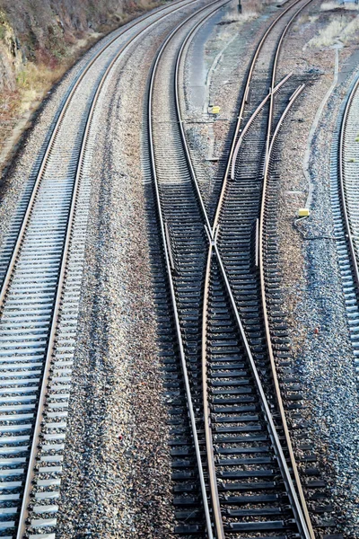 Vasúti Sínek Kapcsolók Hidak Megtekintése Vasúti Rendszerből — Stock Fotó