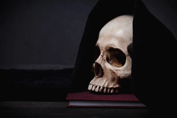 Bodegón Cráneo Humano Que Murió Durante Mucho Tiempo Concepto Películas — Foto de Stock