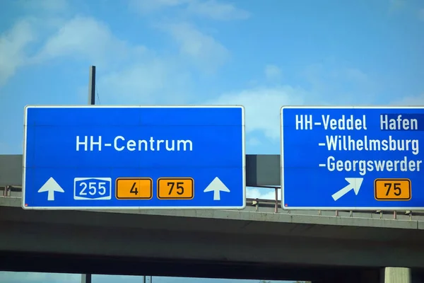 Autobahnausfahrt Centrum Veddel Hafen Wilhelmsburg Georgswerder — Stockfoto