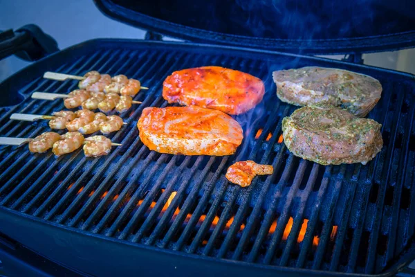 Filete Pescado Una Parrilla Gas — Foto de Stock