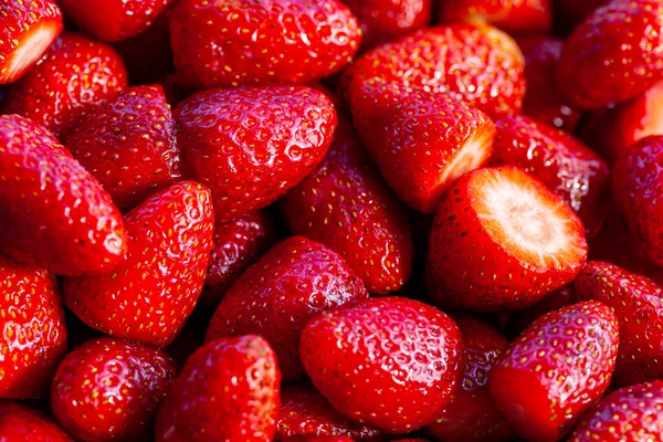 Fondo Fresas Recién Cosechadas Directamente Encima — Foto de Stock