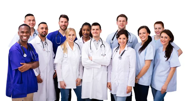 Diverse Doctor Nurse Group Personeelsvergadering — Stockfoto