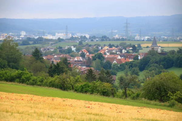 Vista Lugar Gebersheim Perto Leonberg Tempo Chuvoso — Fotografia de Stock