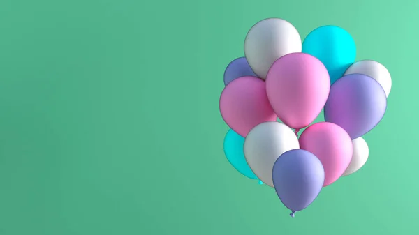 蓝色背景上的彩色气球 3D渲染 — 图库照片