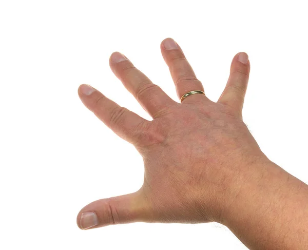 Een Menselijke Hand Met Gespreide Vingers Tegen Een Witte Achtergrond — Stockfoto