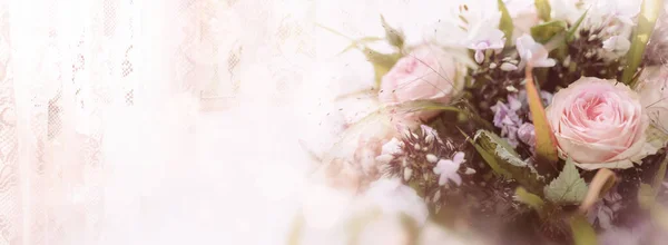 Hermoso Ramo Novia Para Una Boda Rosas Tiernas Sobre Fondo —  Fotos de Stock