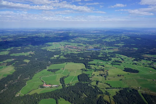 Letecký Pohled Krajinu Unterammergau Horním Bavorsku Jezeru Starnberg Obzoru — Stock fotografie