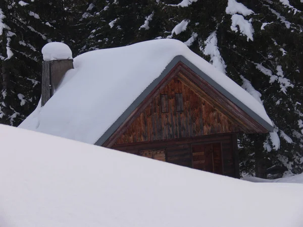 Casa Madera Nieve —  Fotos de Stock