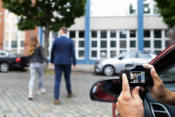 Detective Privado Espionagem Investigação Vigilância Com Câmera — Fotografia de Stock