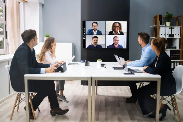 Online Videokonferens Social Distancing Webinar Affärsmöte — Stockfoto