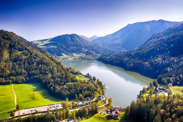 Lunzer Veja Nos Alpes Ybbstal Vista Aérea Para Idílico Lago — Fotografia de Stock