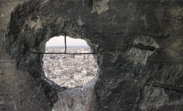 Burnt Wall Shell Break Syria — Stock Photo, Image