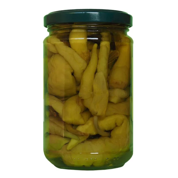 Üveg Zöld Paprika Zöldségek Vegetáriánus Vegán Élelmiszer Izolált Fehér Háttér — Stock Fotó