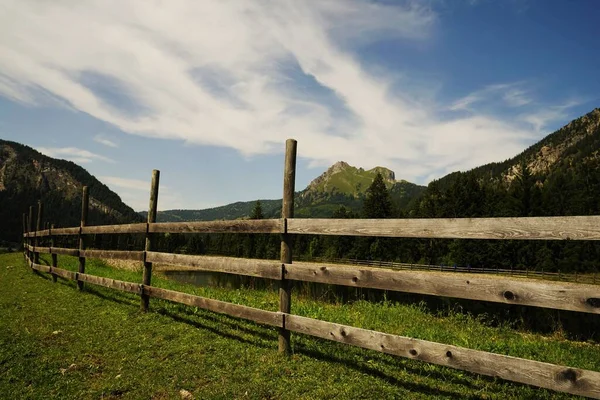 Wooden Fence Alps Blue Sky — Stock Photo, Image
