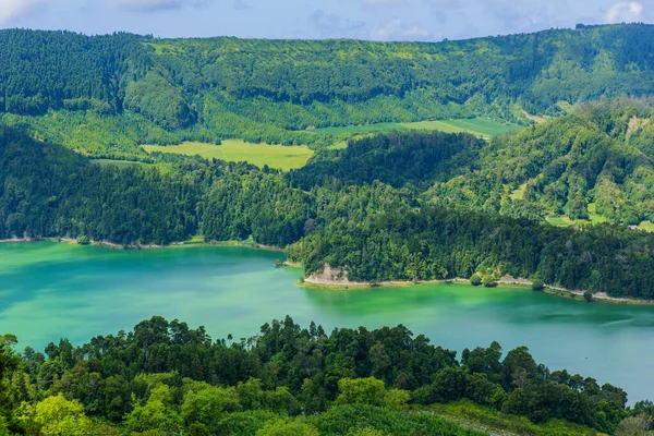 Malowniczy Widok Jezioro Sete Cidades Wulkaniczne Jezioro Kraterowe Wyspie Sao — Zdjęcie stockowe