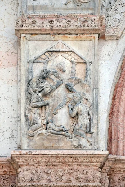 Natividad Nacimiento Jesús Panel Puerta Izquierda Basílica San Petronio Bolonia — Foto de Stock