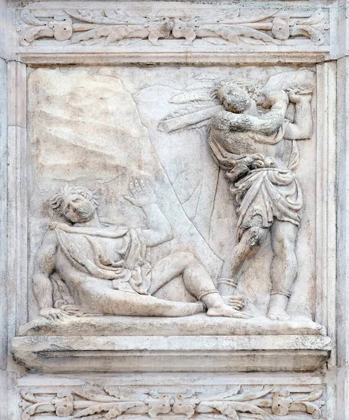 Abel Dödande Genesis Lättnad Portalen Saint Petronius Basilica Bologna Italien — Stockfoto
