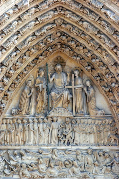 Centrální Portál Zobrazující Poslední Soud Katedrála Notre Dame Paříž — Stock fotografie