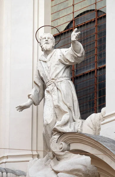 Stucco Staty Francis Mottagande Stigmata Fasaden Santissime Stimmate San Francesco — Stockfoto