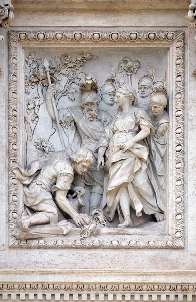 Maiden Virgo Showing Agrippa Spring Trevi Fountain Rome Fontana Trevi — Stock Photo, Image