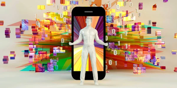 Ilustración Hombre Con Una Tableta Teléfono Inteligente — Foto de Stock