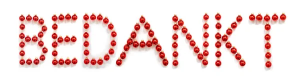 Червоний Різдвяний Кульковий Орнамент Будівництво Голландського Слова Беданкт Означає Дякую — стокове фото