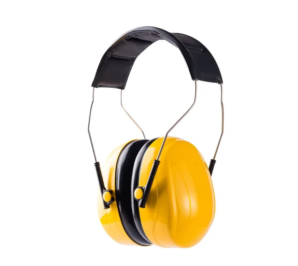 Yellow Working Protective Headphones Ear Muffs Prevent Loud Noise Working — стоковое фото