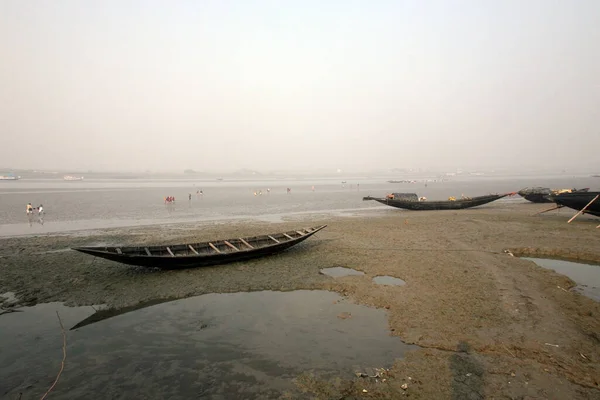 Boten Van Vissers Gestrand Modder Bij Rivier Matla Buurt Van — Stockfoto